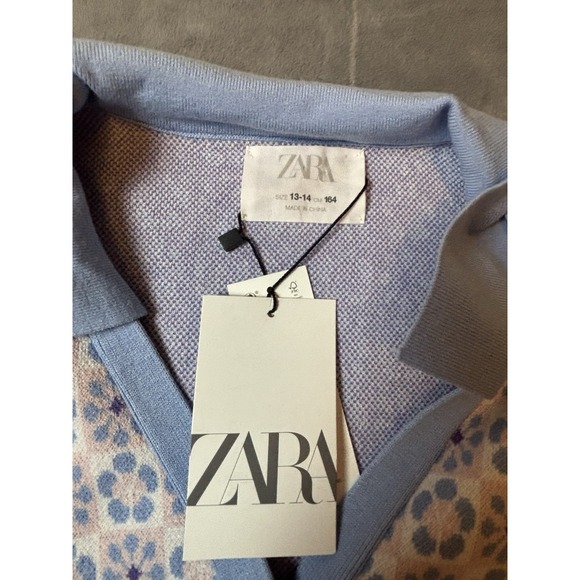 Zara Sweater Girls 13-14 Cardigan Collar Floral Print Easter Spring NWT - Picture 2 of 6